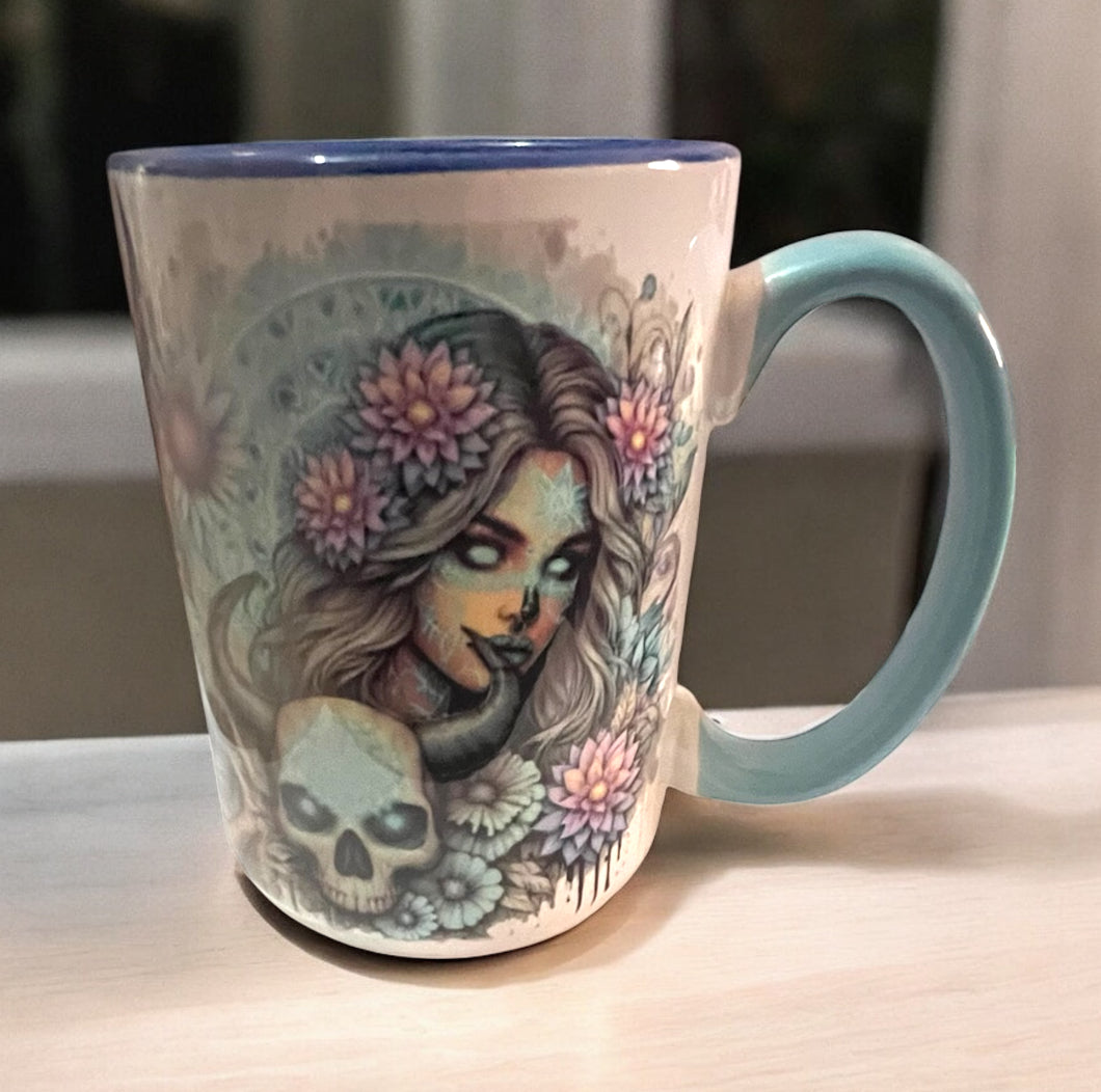 425ml Bevelled Blue White Ceramic Mug