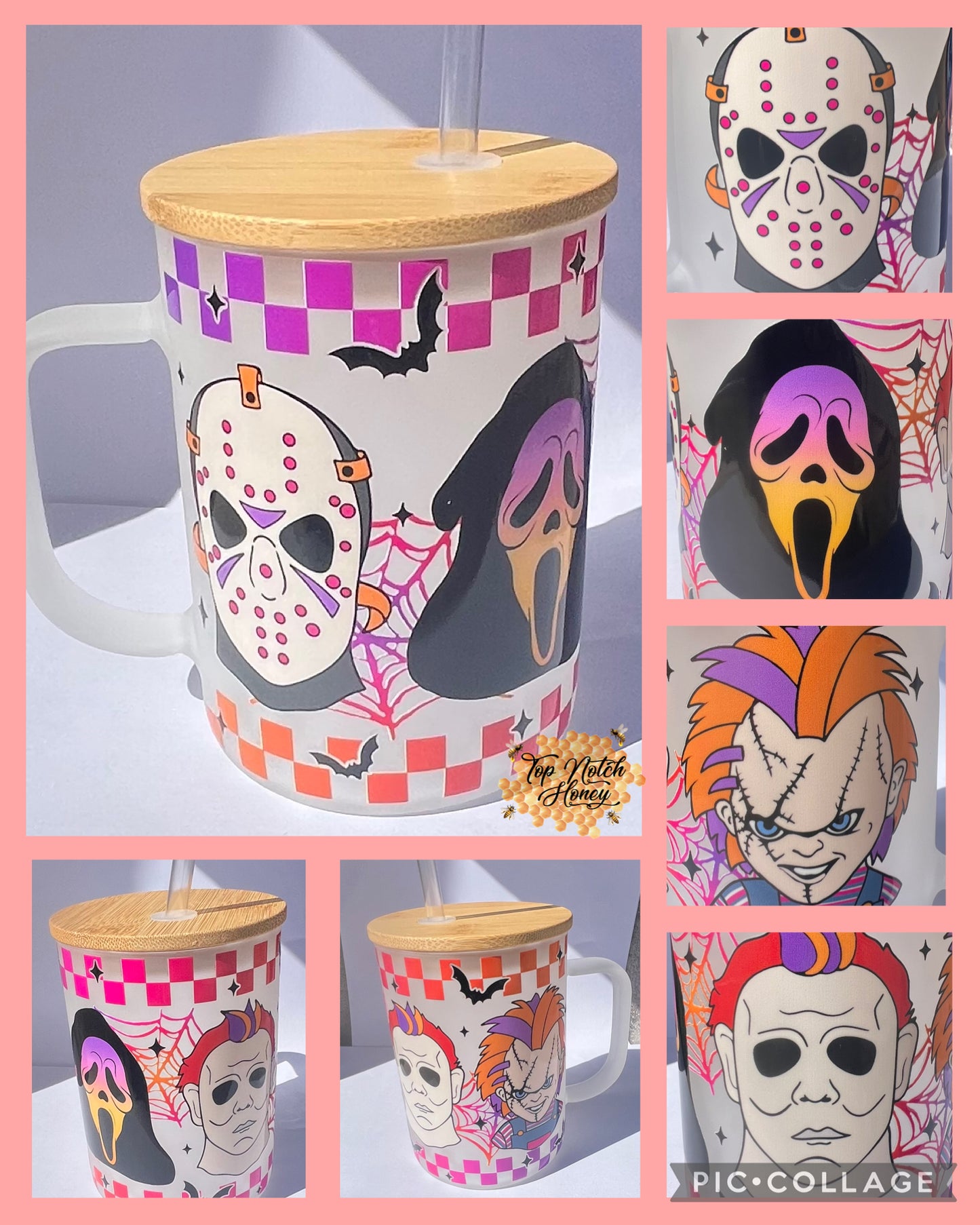 Movie Theme 17oz Frosted Glass Tumbler with Handle