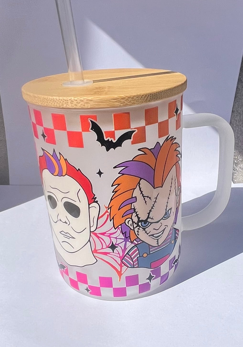Movie Theme 17oz Frosted Glass Tumbler with Handle