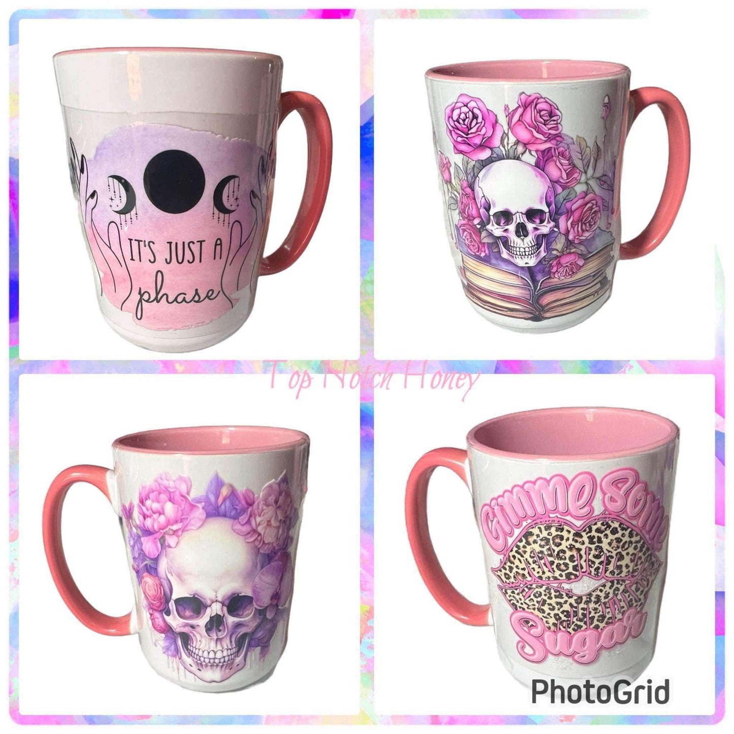 Pink/White 475ml Beveled Ceramic Mug
