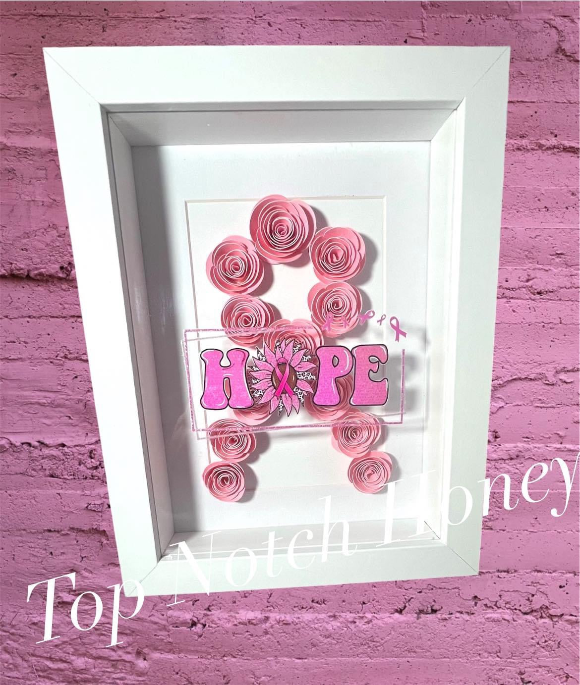 Pink Ribbon Flower Shadow box ~ HOPE