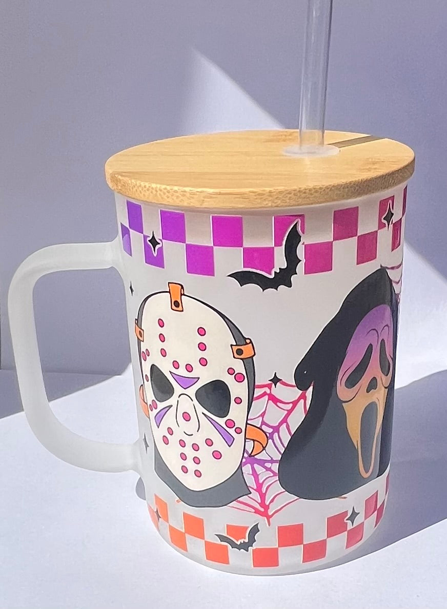 Movie Theme 17oz Frosted Glass Tumbler with Handle