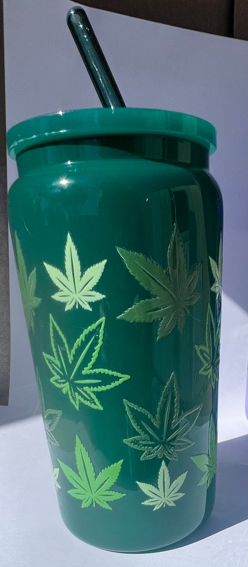 Green Leaf 16oz Glass Tumbler