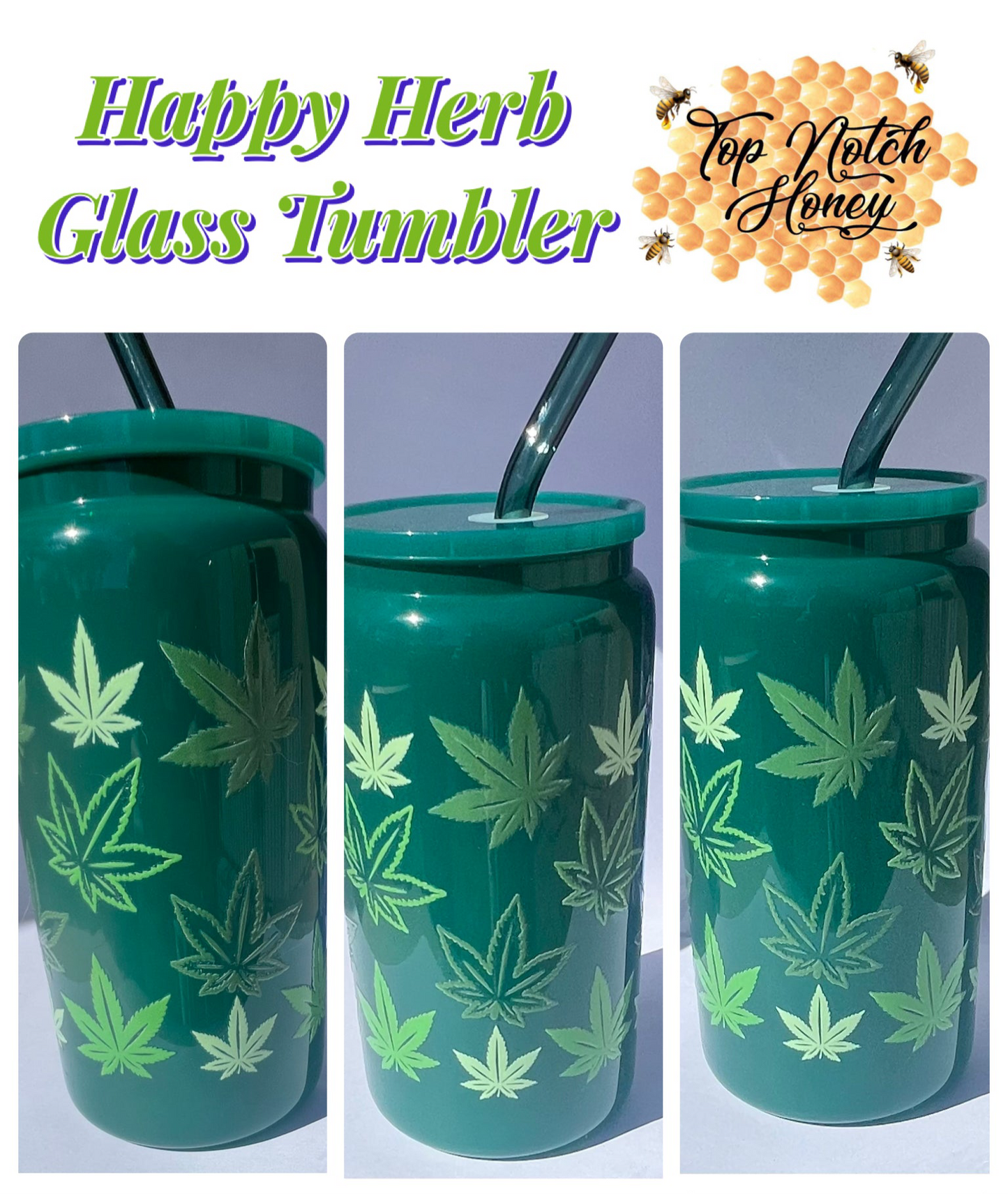 Green Leaf 16oz Glass Tumbler