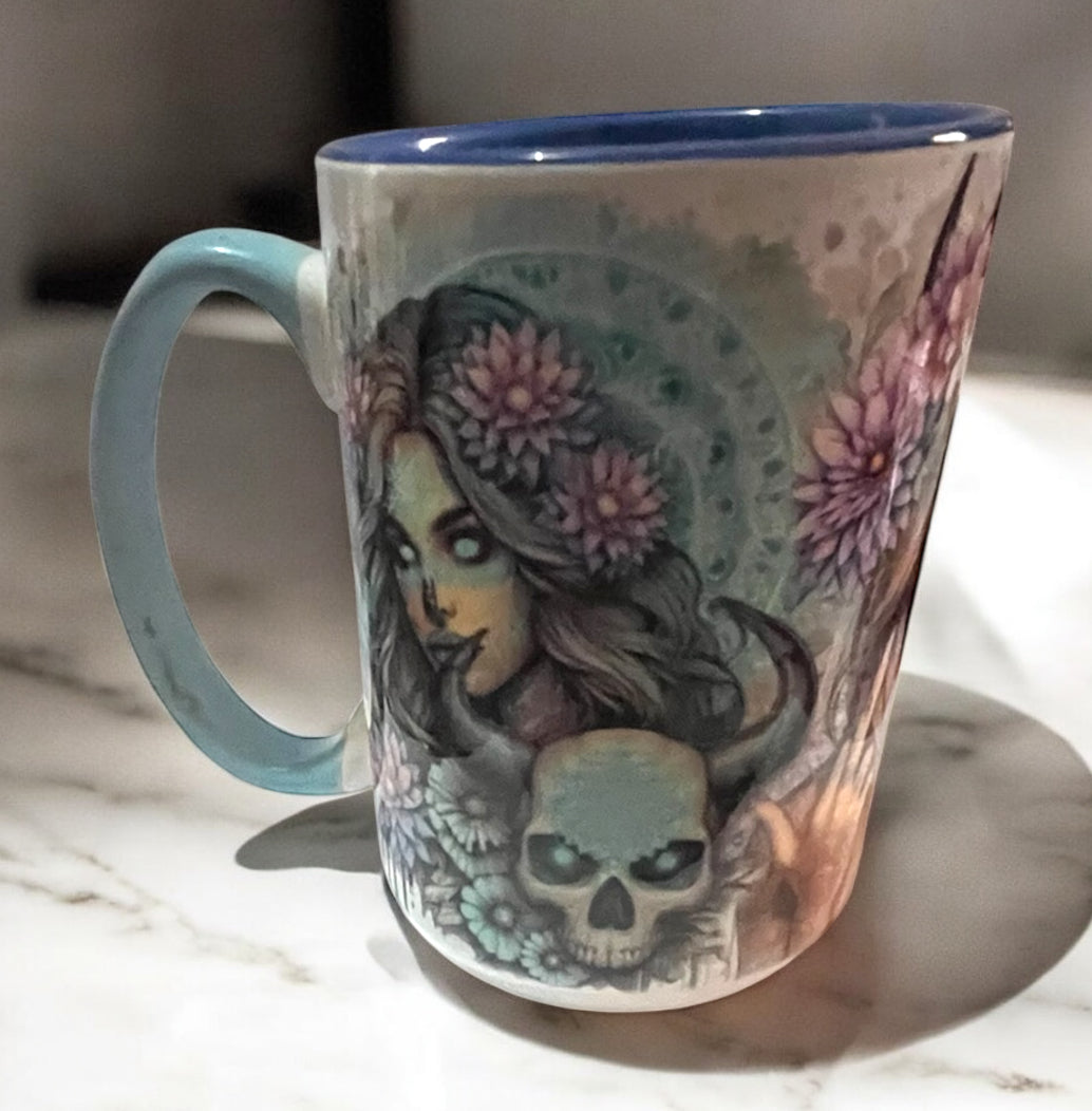 425ml Bevelled Blue White Ceramic Mug
