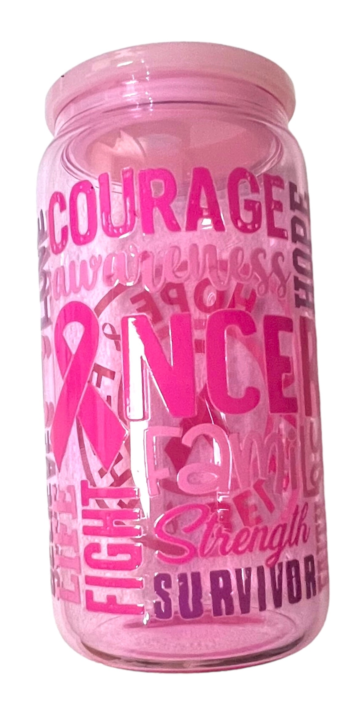 Pink Ribbon 16oz Glass Tumbler