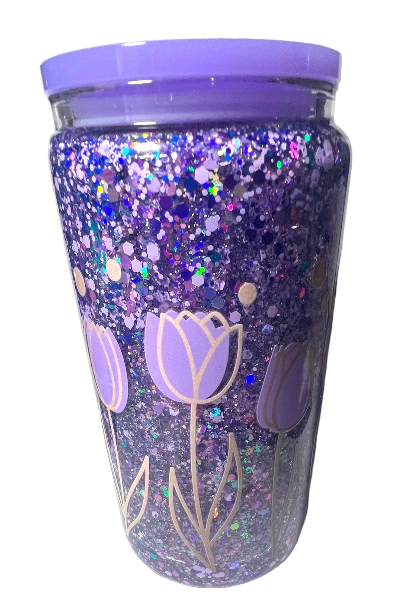 Purple Tulip 16oz Snow Globe Tumbler