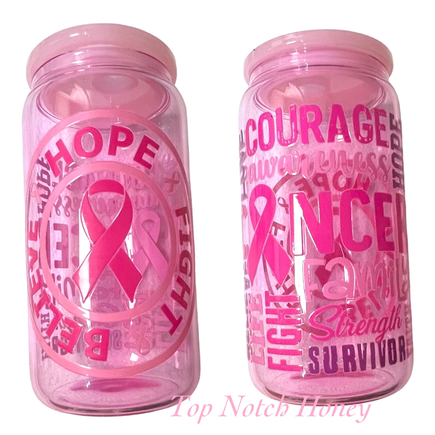 Pink Ribbon 16oz Glass Tumbler