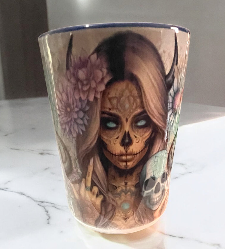 425ml Bevelled Blue White Ceramic Mug