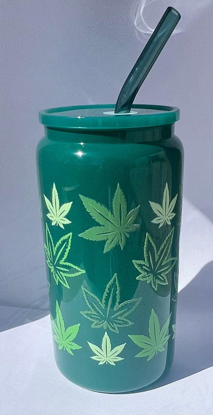 Green Leaf 16oz Glass Tumbler