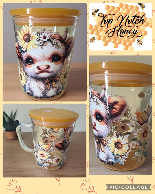 Baby Highland Cow Glass Tumbler with handle