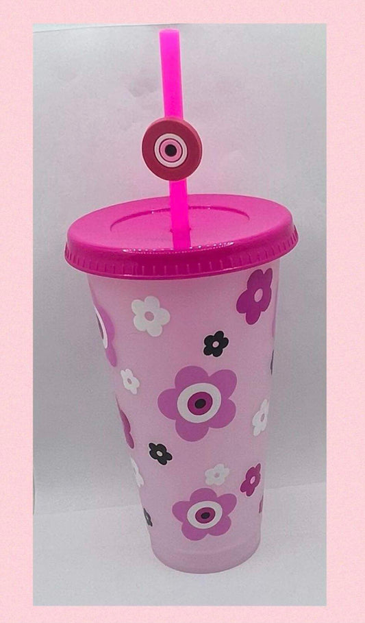 Pink Evil Eye 24oz Colour Changing Cold Cup