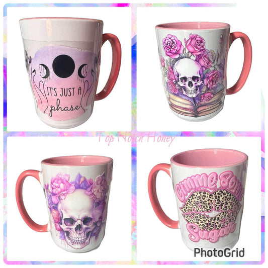 Pink/White 475ml Beveled Ceramic Mug