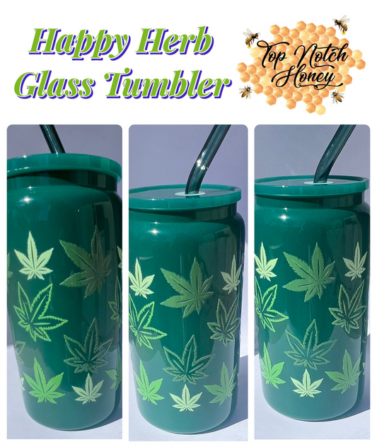Green Leaf 16oz Glass Tumbler