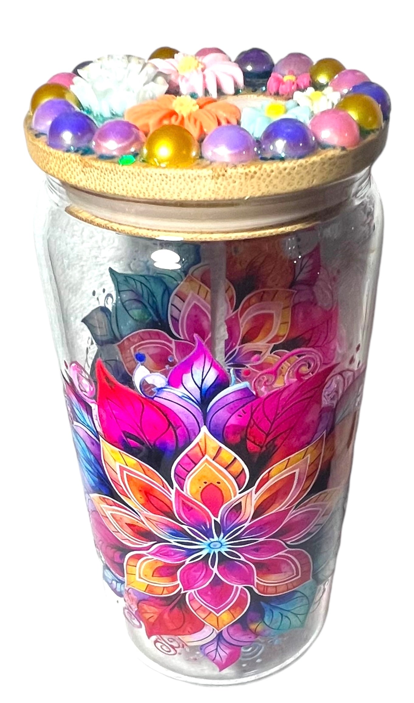 Flower design glass tumbler