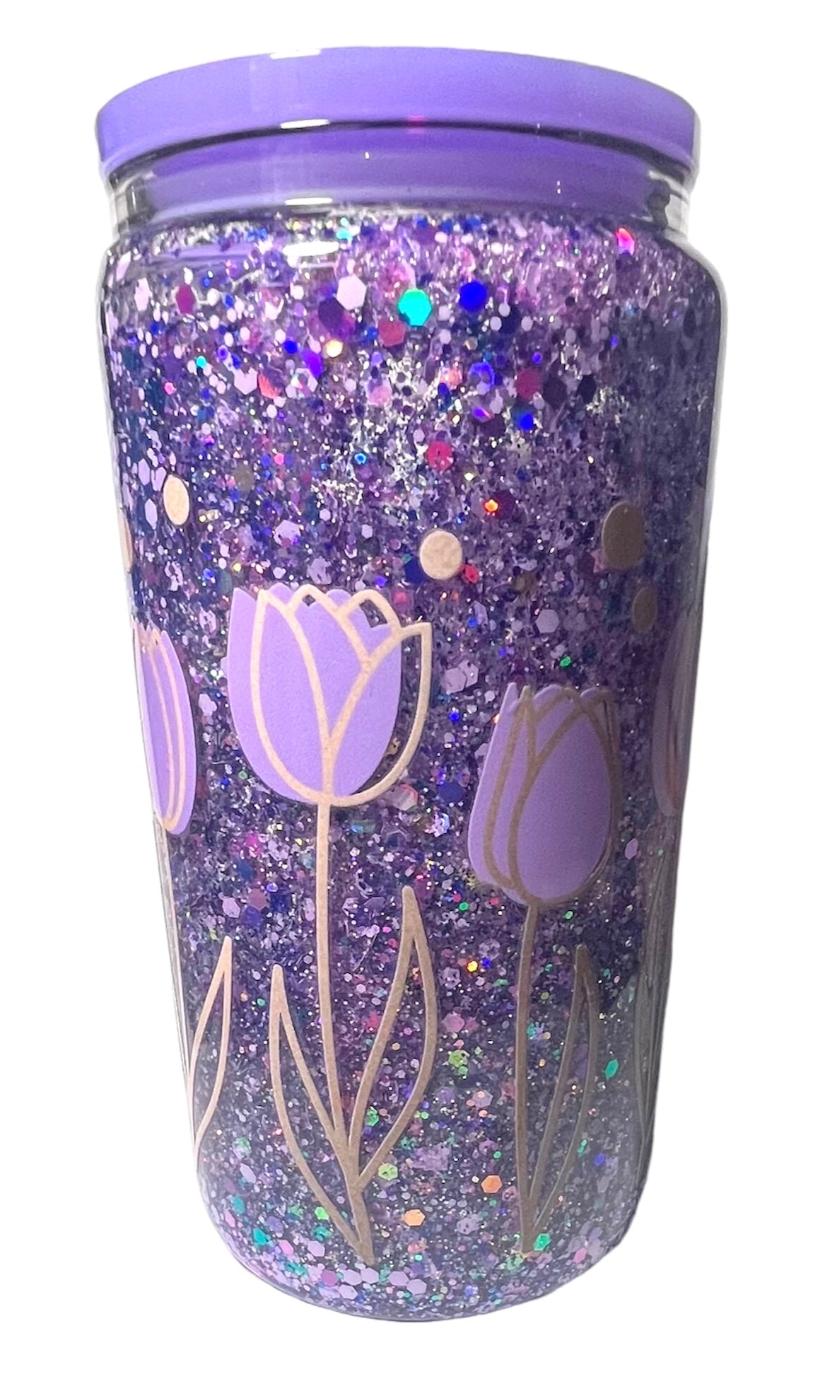 Purple Tulip 16oz Snow Globe Tumbler