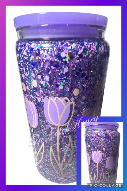 Purple Tulip 16oz Snow Globe Tumbler