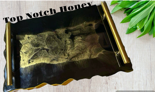 Black/Gold Resin Serving Tray with Handles