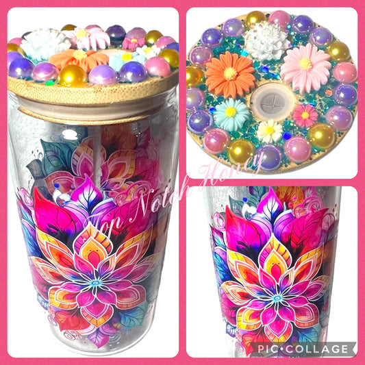 Flower design glass tumbler