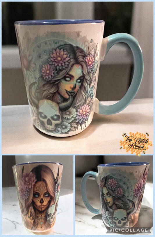 425ml Bevelled Blue White Ceramic Mug
