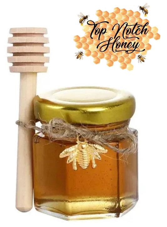60gm Mini Hexagon Glass Honey Jar with Wooden Dipper
