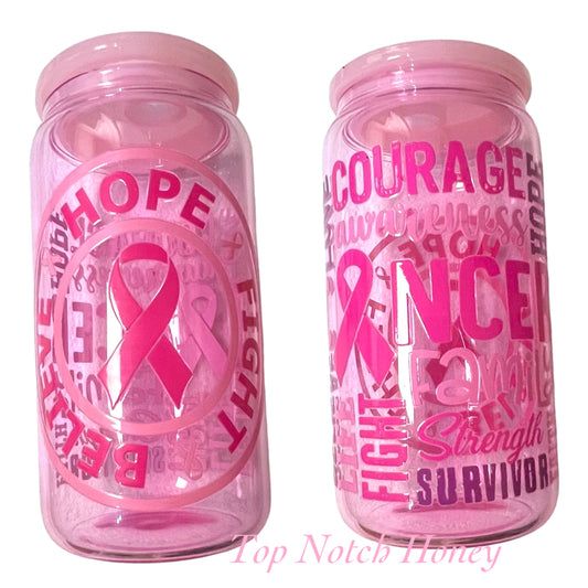 Pink Ribbon 16oz Glass Tumbler